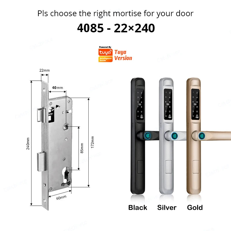 85/92mm Waterproof High-End Outdoor Fingerprint TUYA WIFI APP RFID Card Code Keyless Smart Electronic Door Lock Aluminum Home