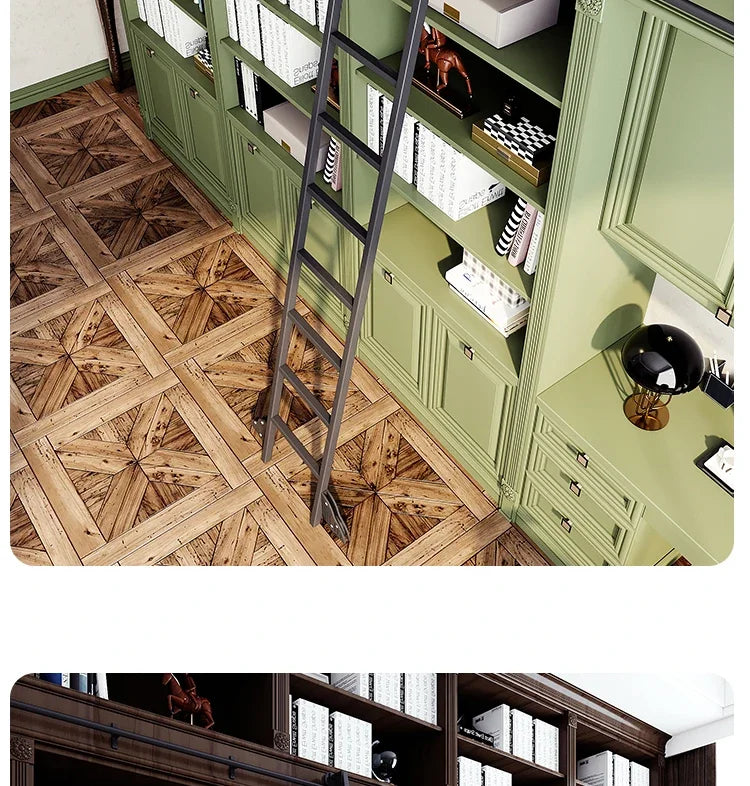 Bookshelf Mobile wrought iron Track ladder Bookshelf Library Home  Indoor attic one-word ladder