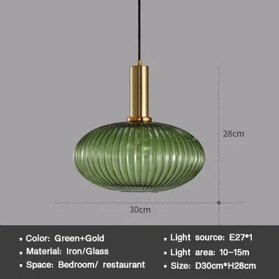 DINDALLED Striped Glass Pendant Light Nordic Vintage Chandelier for Dining Kitchen Island Hanging Lamp Lighting Decor