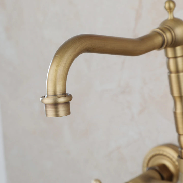 KEMAIDI Antique Brass Bathroom Basin Sink Faucet Tap Dual Handles Wall Mounted Hot Cold Water Mixer Tap 360 Swivel Spout Faucets