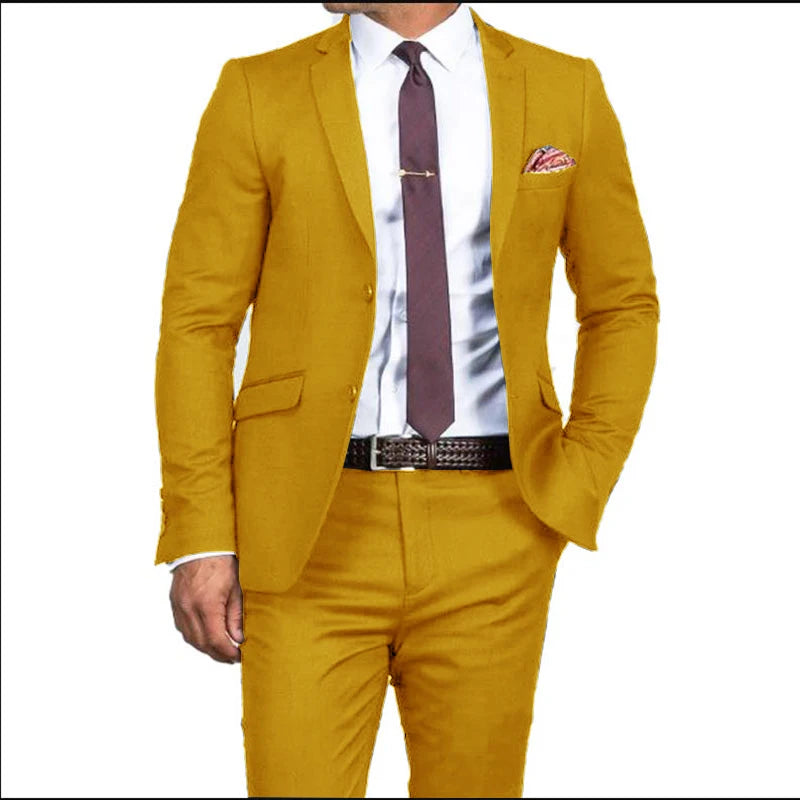 Men's Formal Fit Single breasted Elegant man suit Customized  Casual Business Office Jacket Set of Two Comfortable