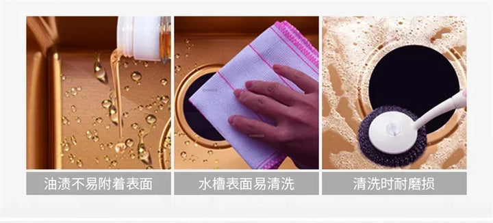 Rose Gold Stainless Steel Kitchen Sink Single Bowl Above Counter Vegetable Basin Modern Drain Storage Luxury