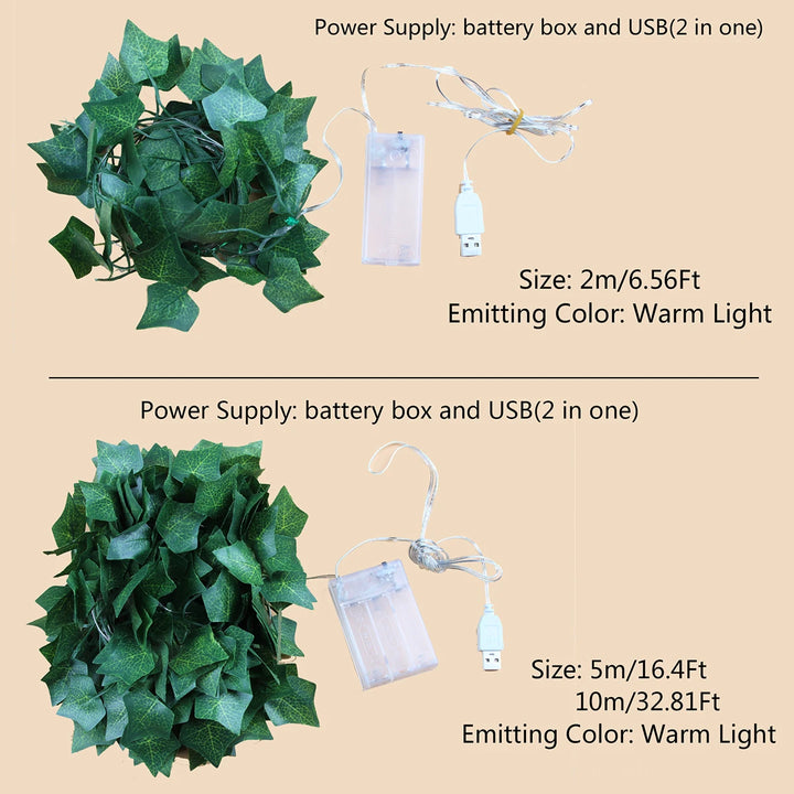 Flower Green Leaf String Lights USB And Battery Powered Ivy Vine Fairy Lights Garland