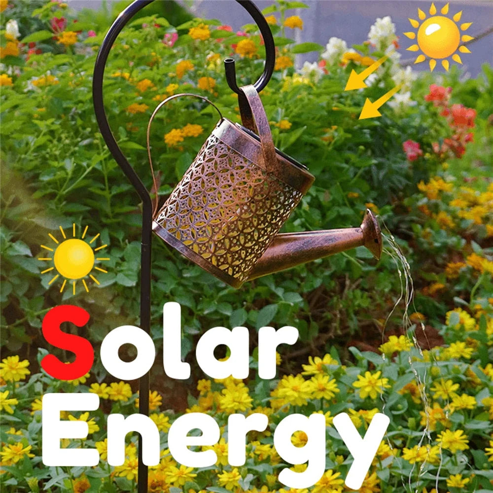Solar Watering Can Light Hanging Kettle Lantern Light Waterproof Garden Decor