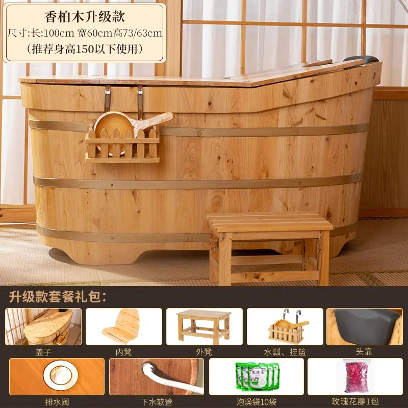 ZML  Fumigation Bath Wooden Bucket Bath Bucket Armrest Adult Full Body Bath Tub Adult Sweat Steaming Bucket