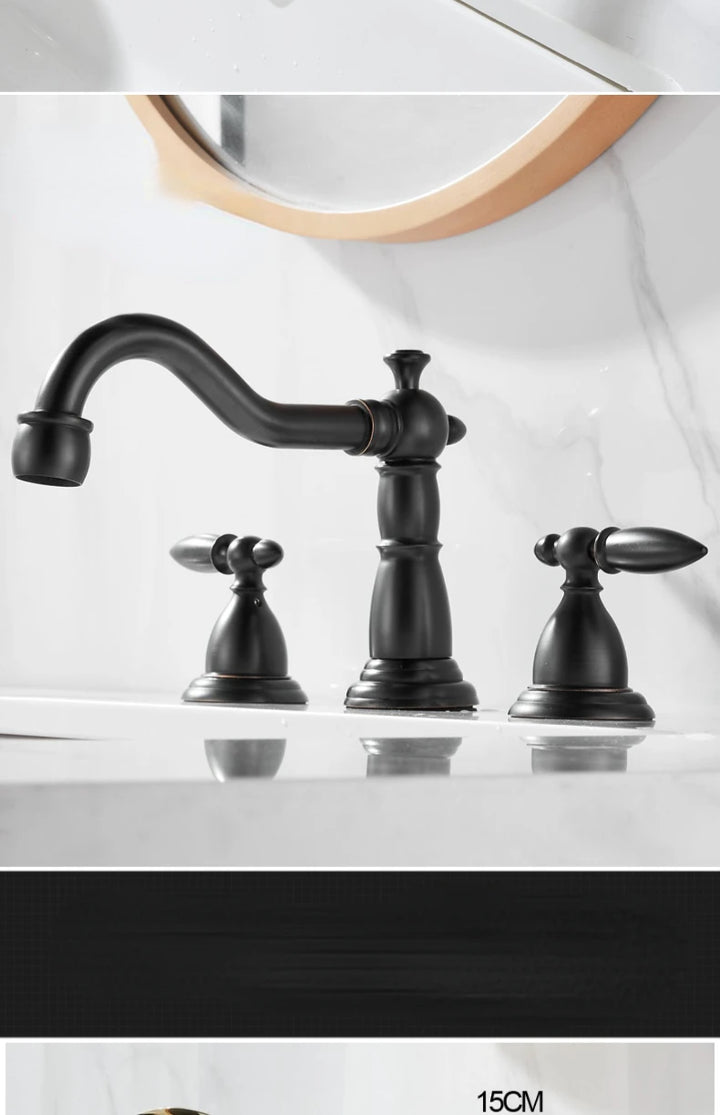 3 PCS Bathroom Faucets Dual Holder Three Hole Widespread Bathroom Sink Basin Faucets Deck Mounted Mixer Tap