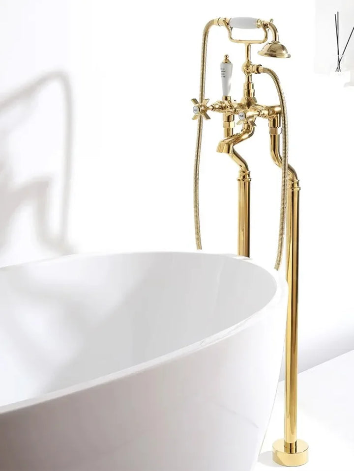 Bathtub Faucet Set Floor Decked Bathroom Classical Top High Quality Gold American Style Ceramic Handle Shower Faucet