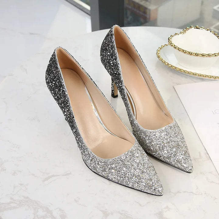 Stiletto Heel Crystal Pointed Toe High Heels Sexy Sle Faion Single oes adient Pattern Ultra Thin Heel Women's Footwear