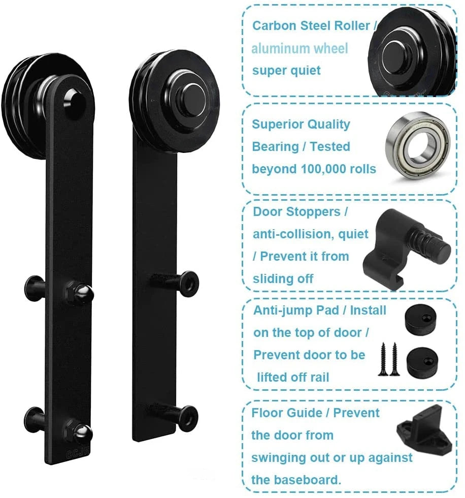 LWZH 4-9.6FT I-Shaped Sliding Barn Door Hardware Kit Slide Heavy Duty Barn Door Black Track System for Single Door
