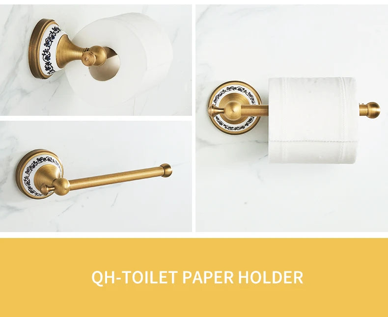 ELLEN Antique Bronze Bathroom Hardware Set Adjust Towel Rack Towel Holder Toilet Paper Holder Robe Hook EL2001A