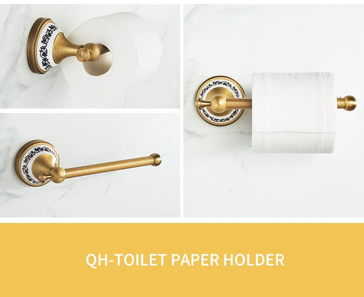 ELLEN Antique Bronze Bathroom Hardware Set Adjust Towel Rack Towel Holder Toilet Paper Holder Robe Hook EL2001A