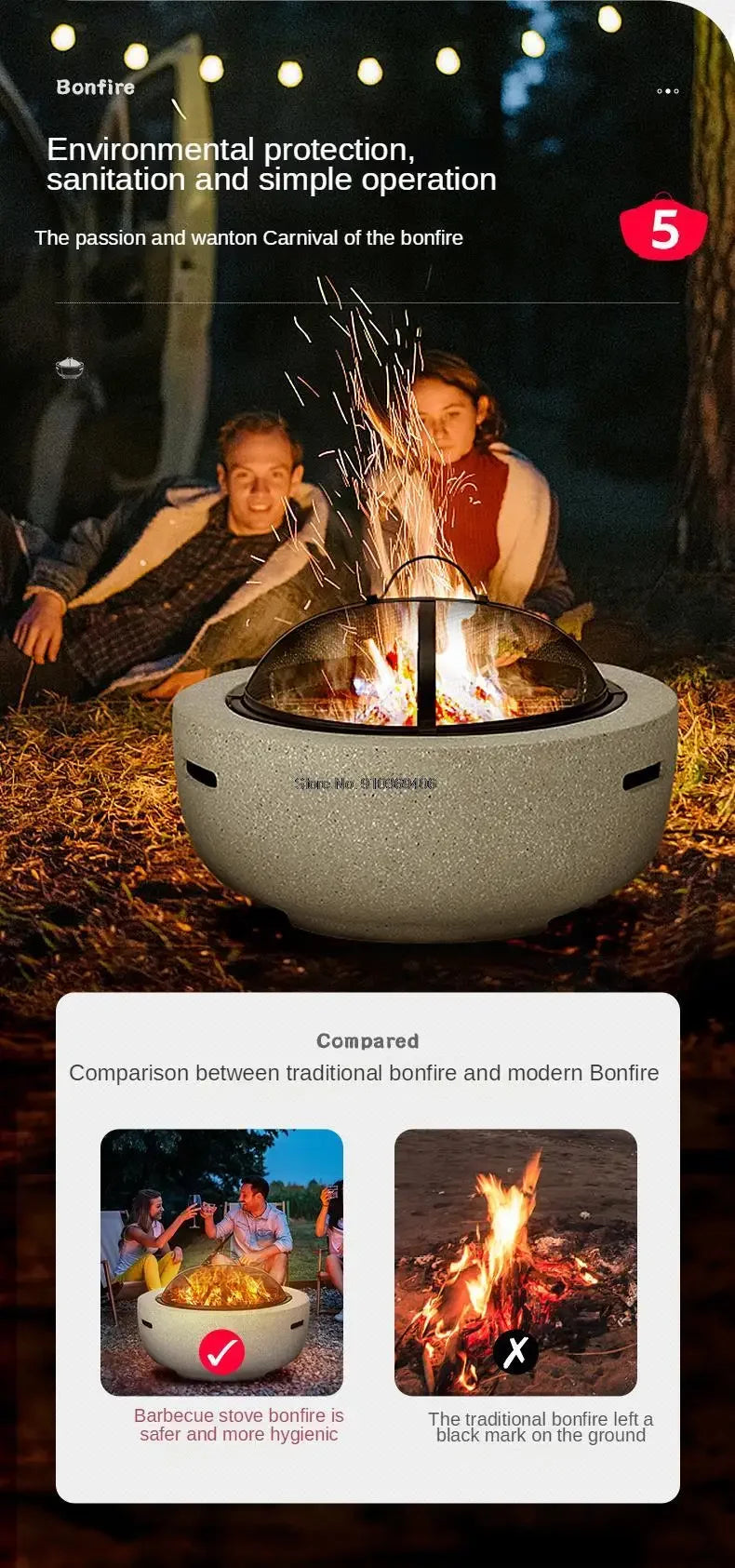 Round Outdoor Fire Pit Table Household Charcoal Brazier Garden Courtyard Barbecue Grill with Mesh Enclosure and Barbecue Net