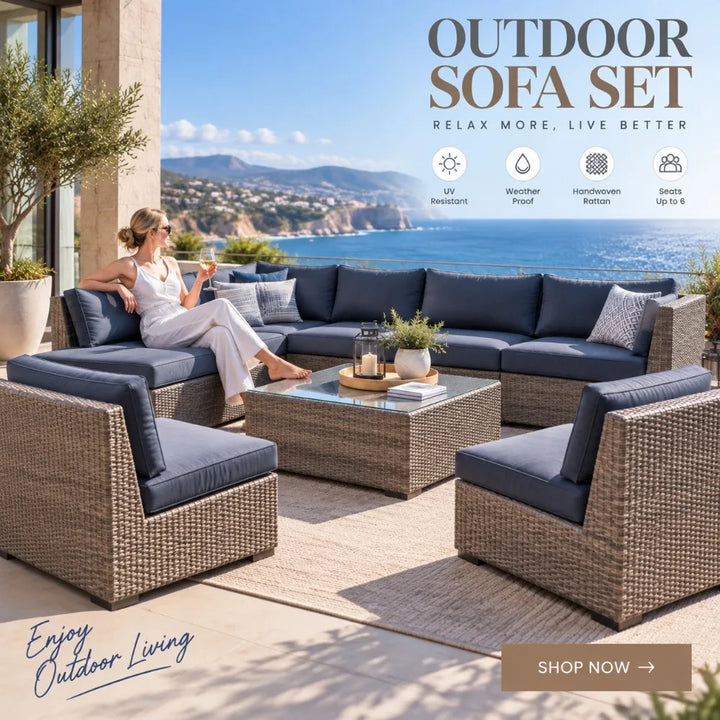 Modern Outdoor Rattan Lounge Set, Weatherproof PE Wicker Sofa & Coffee Table for Sales Office Display, Courtyard Garden