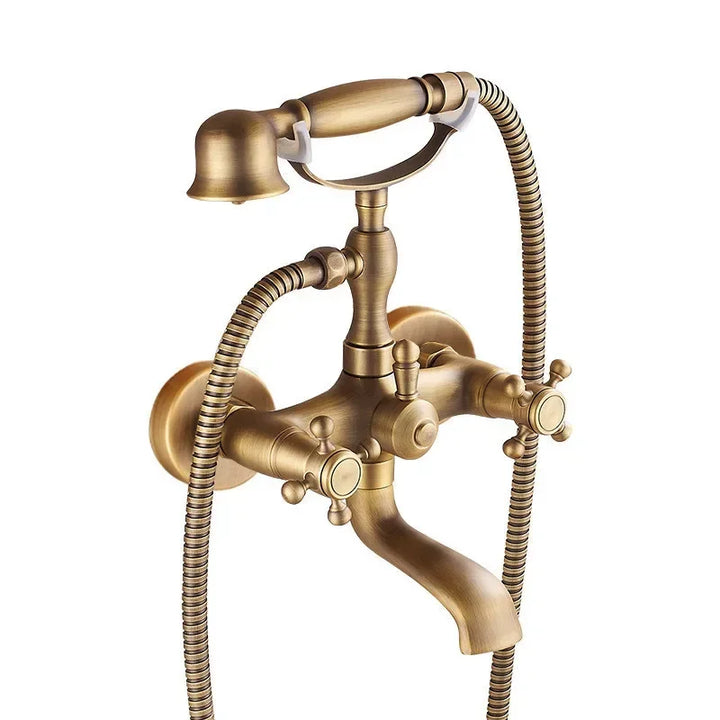 Antique Bathtub Shower Faucet Set Wall Mounted Black Bath Shower Faucet Bathroom Cold and Hot Bath and Shower Mixer Taps Brass