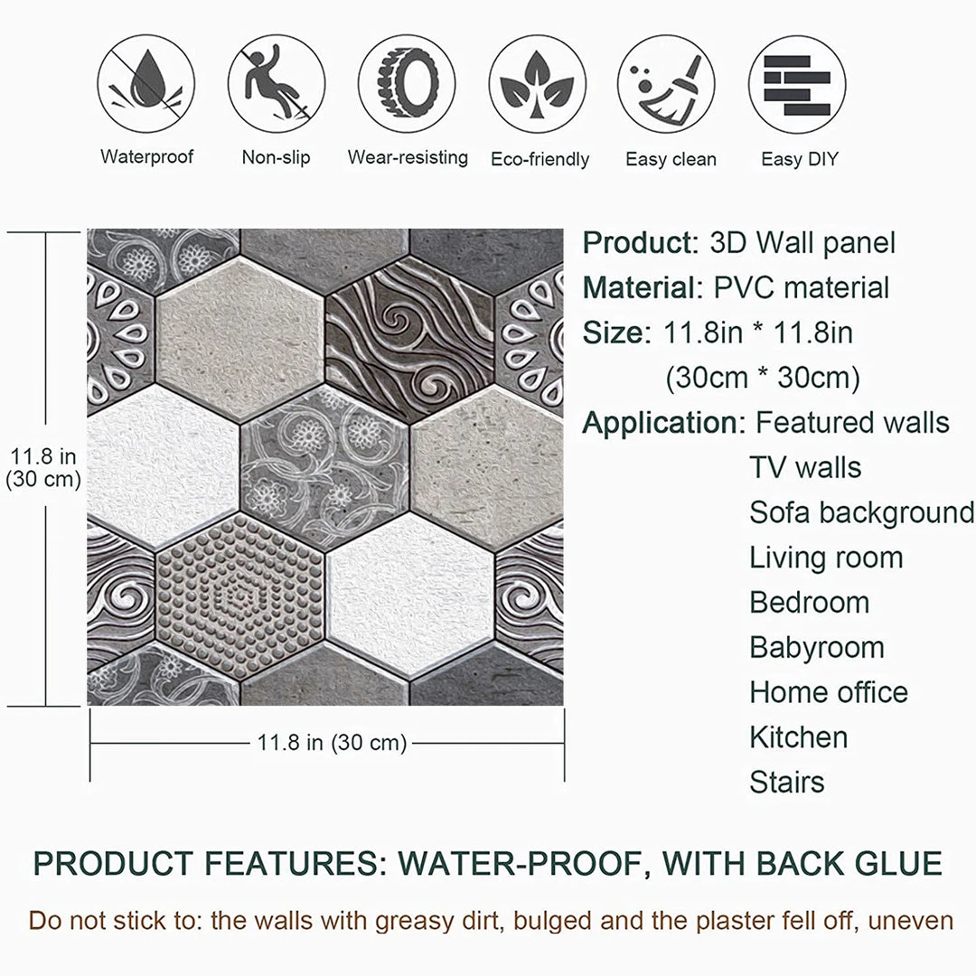 Self-Adhesive 3D Wall Stickers 10Pcs Set 30x30cm Waterproof PVC Wallpapers DIY Home Living Room Decor Art Murals