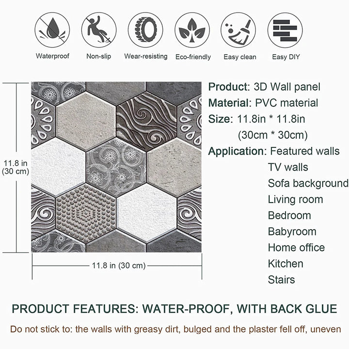 Self-Adhesive 3D Wall Stickers 10Pcs Set 30x30cm Waterproof PVC Wallpapers DIY Home Living Room Decor Art Murals