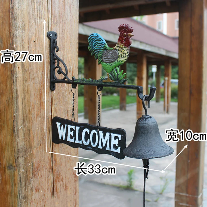 Nordic Rural Retro Welcome Double-sided Listing Doorbell Welcome Cast Iron Wrought Iron Doorbell Hand Bell