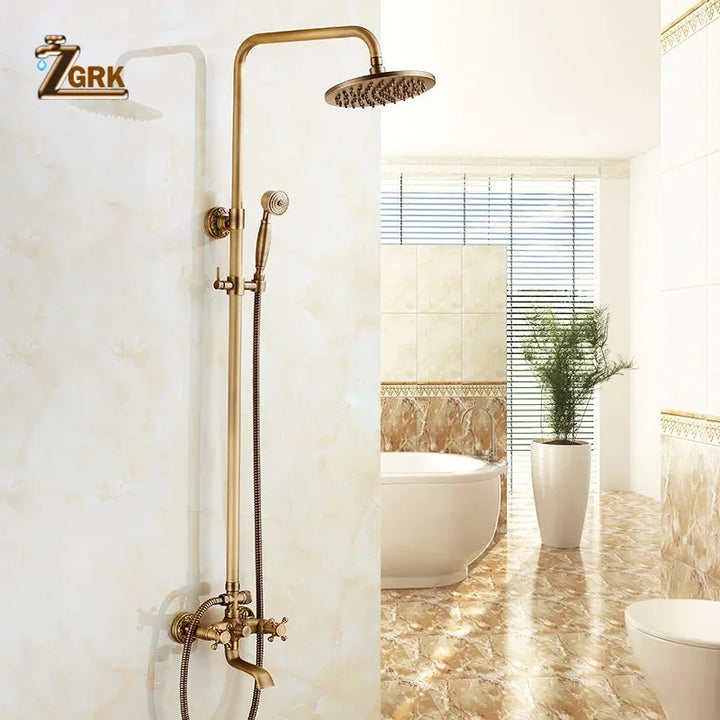ZGRK Classic Rainfall Shower Set Antique Bronze Bath Shower Faucet Set Copper Wall Mounted Swivel Spout Mixer Tap Shower System