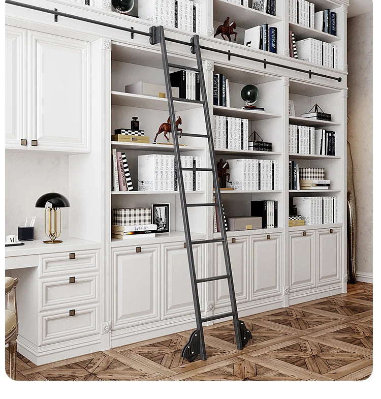 Bookshelf Mobile wrought iron Track ladder Bookshelf Library Home  Indoor attic one-word ladder