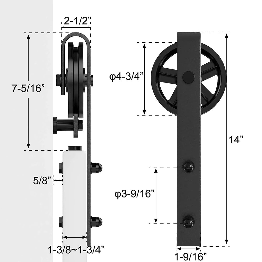 LWZH Heavy Duty Sliding Barn Door Hardware Kit with Big-Rollers 8-20FT Black Steel Track Roller Set for Two Door Smoothly