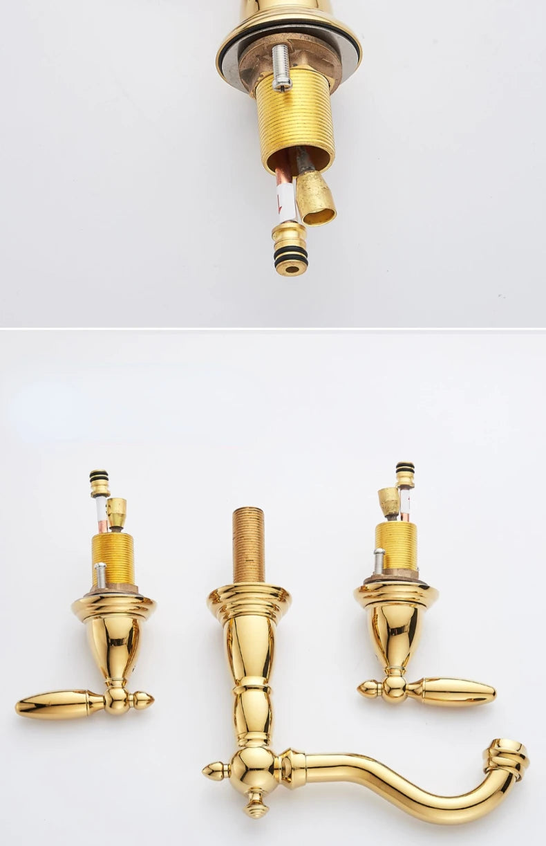 3 PCS Bathroom Faucets Dual Holder Three Hole Widespread Bathroom Sink Basin Faucets Deck Mounted Mixer Tap