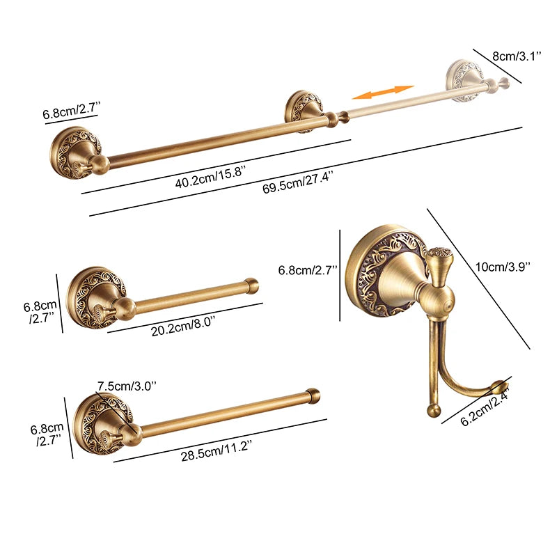 ELLEN Antique Bronze Bathroom Hardware Set Adjust Towel Rack Towel Holder Toilet Paper Holder Robe Hook EL2001A