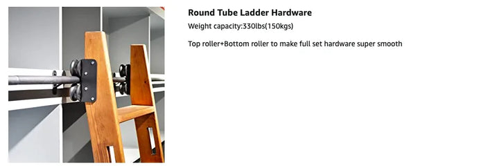 12FT(366cm) Sliding Library  Hardware Kit No Ladder，Black Rustic Round Tube Rolling Ladder Track,Floor Roller with Brake,Indoor
