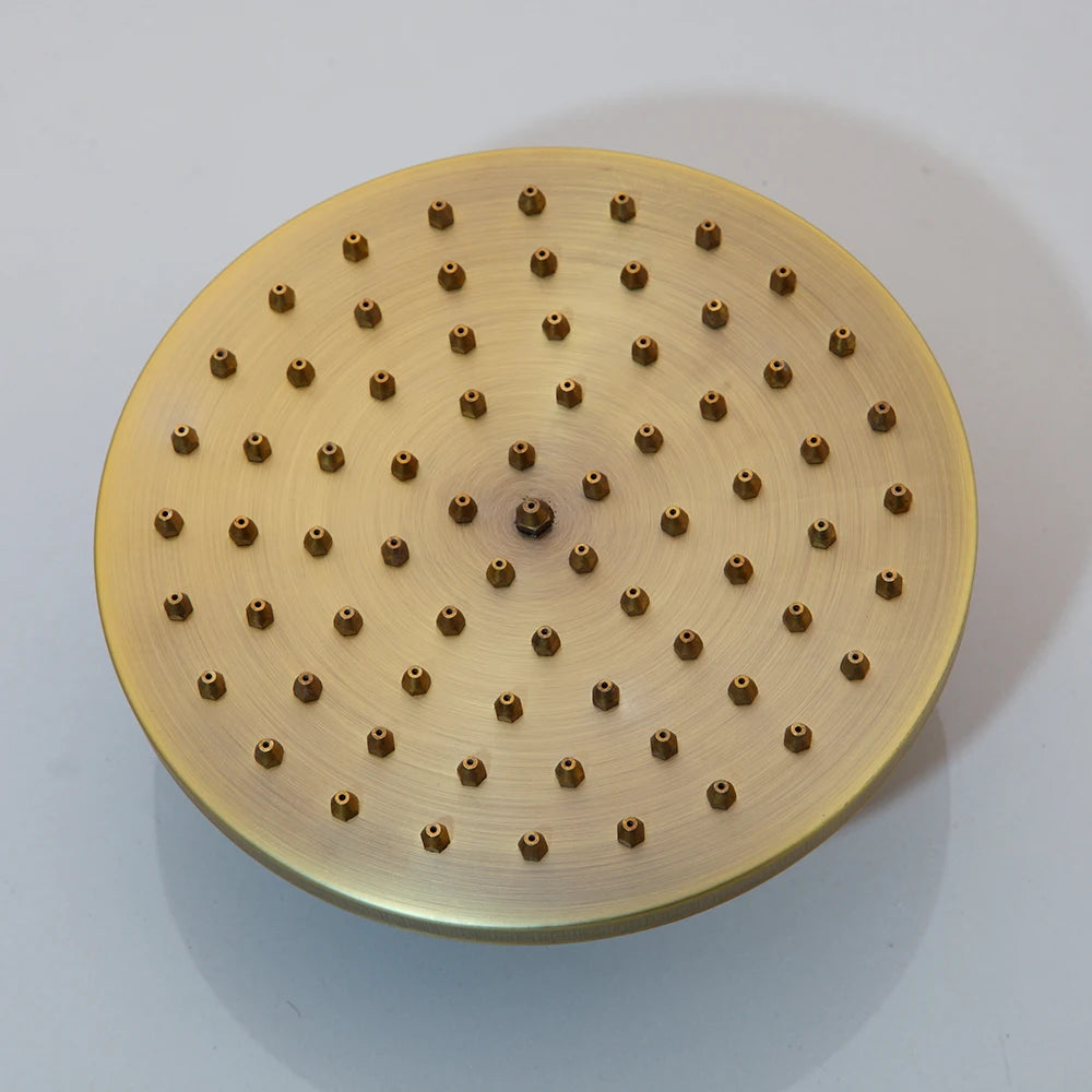 KEMAIDI Shower Faucet Sets 8 inch Antique Brass Round Rainfall Shower Head Wall Mounted Bathroom 2 Handles Shower Systerm