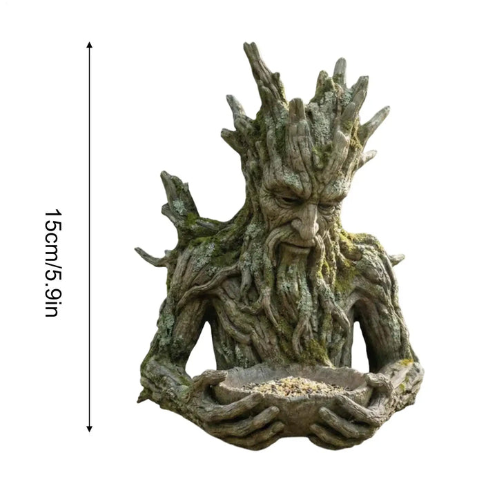 Mounted on Tree Bird Feeder Weatherproof Resin Decorative Tree Face Bird Feeder Birdseed Holder for Garden Backyard Art Decor