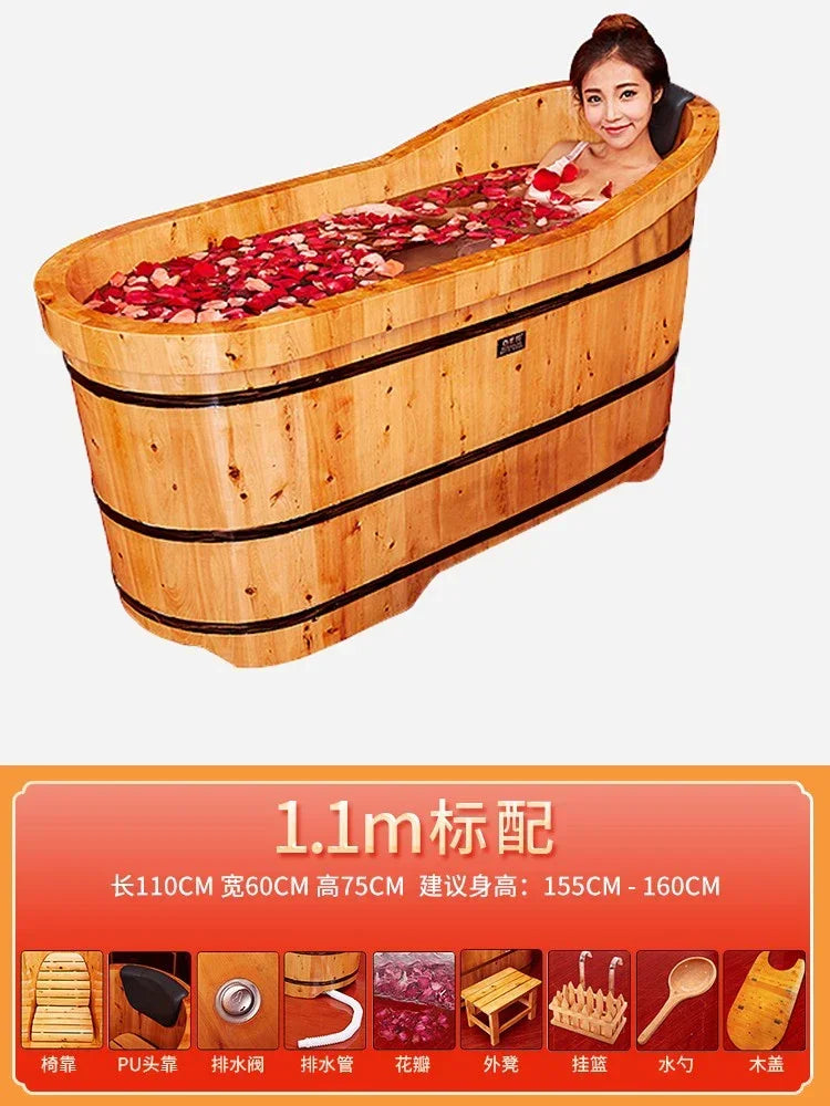 Wooden Bathtub for Adult, Cedar Barrels Bath Bucket, Fumigation Bath, Solid Bathtub