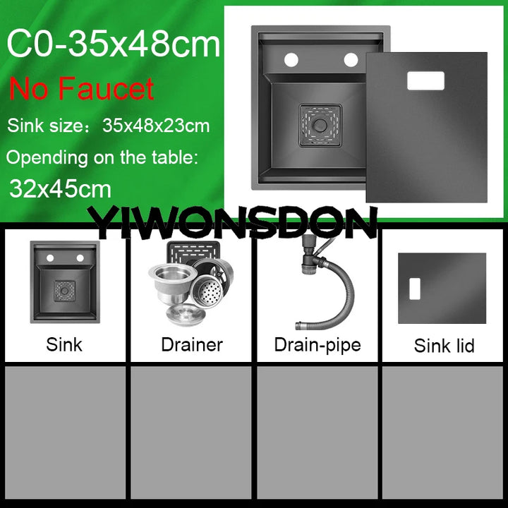 Nano Hidden Bar Kitchen Sink Black Folding Faucet Mini Small Single Bowl Wash Basin Stainless Steel Soap Dispenser Accessories