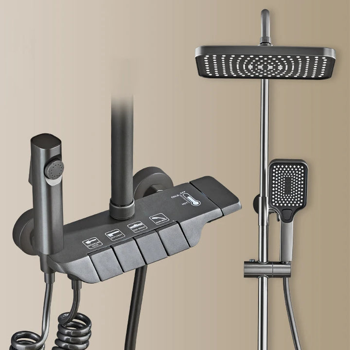 Hot Cold Piano Bathroom Shower System Set Brushed Rose Gold Waterfall Bathroom Faucet Rainfall Piano Bathroom Shower Set