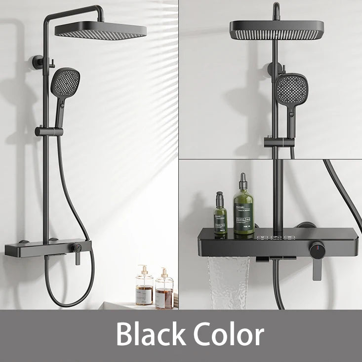 Hot Cold Piano Bathroom Shower System Set Brushed Rose Gold Waterfall Bathroom Faucet Rainfall Piano Bathroom Shower Set