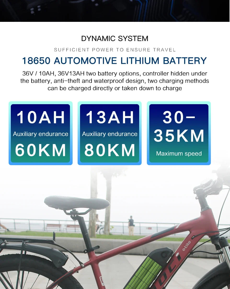 AKEZ Electric Bicycle 36V13AH Lithium Battery 350W Brushless motor Adult E-Bike 26Inch Thin tire Urban Commuting Electric Bike
