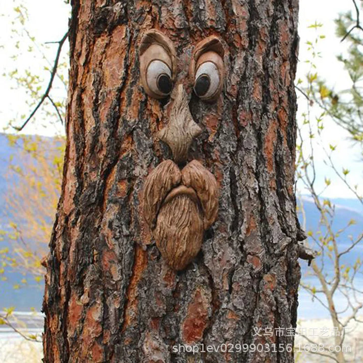Whimsical Tree Face Resin Statue, Tree Hugger Decor with Bark Texture, Weatherproof Outdoor Garden Yard Ornament, Creative Tree