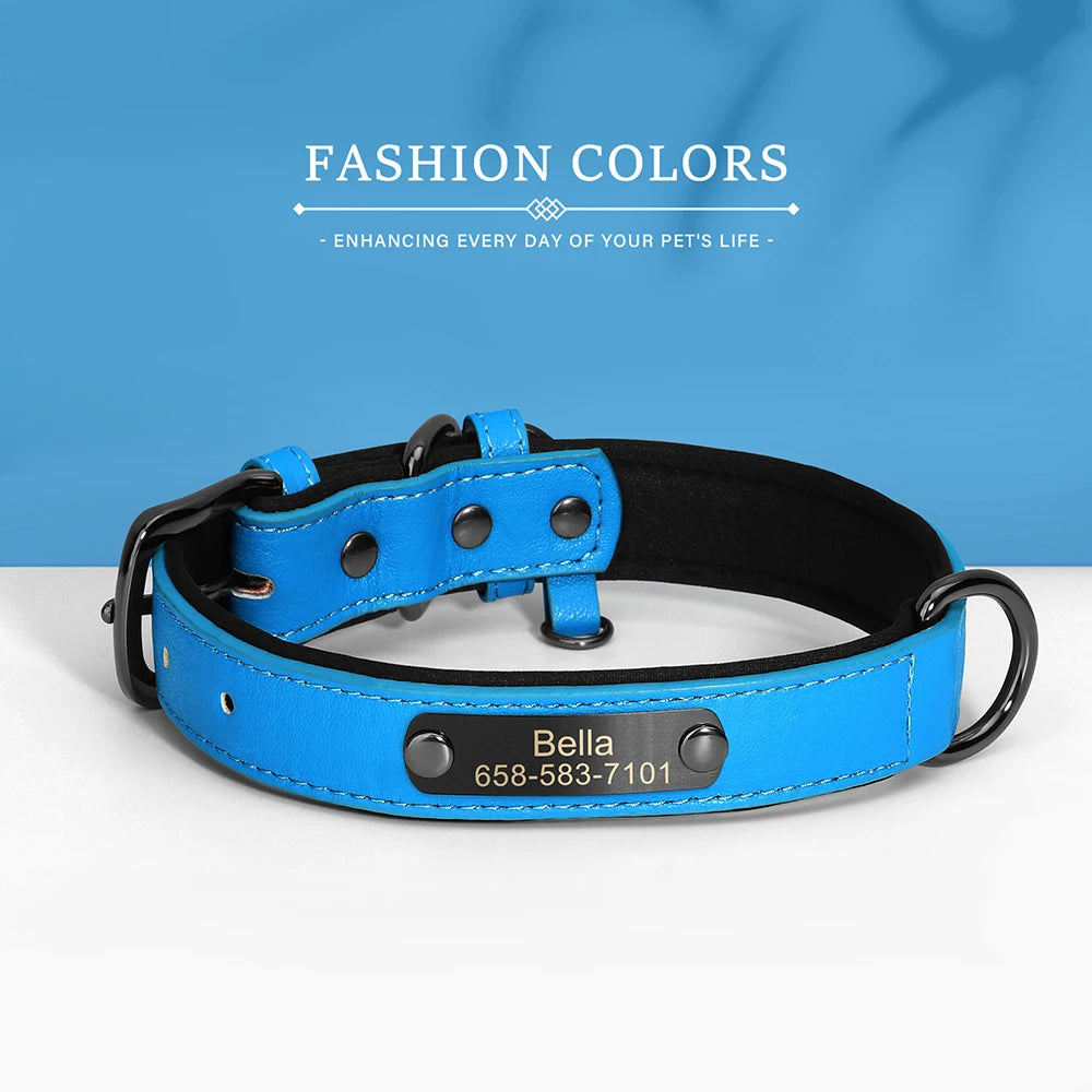 Personalized Dog Collar PU Leather Dog Collars Free Engraving Pet ID Collars Adjustable For Small Medium Large Dogs Pitbull