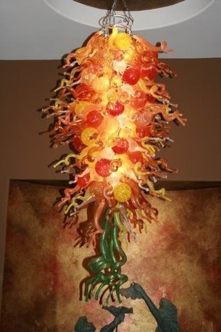 Red Diamond Glass Chandeliers Long Chain Hand Blown Glass Vintage Hanging Pendant