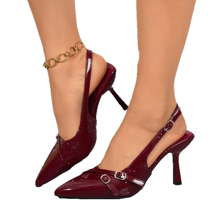 Pointed Toe Shallow Mouth New High-heeled Shoes Summer Elegant Buckle Decorated Stiletto Black Women's Shoes