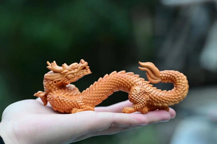 Natural Wood Shenlong  Statue  Chinese Auspicious Beast，Solid wood Carving