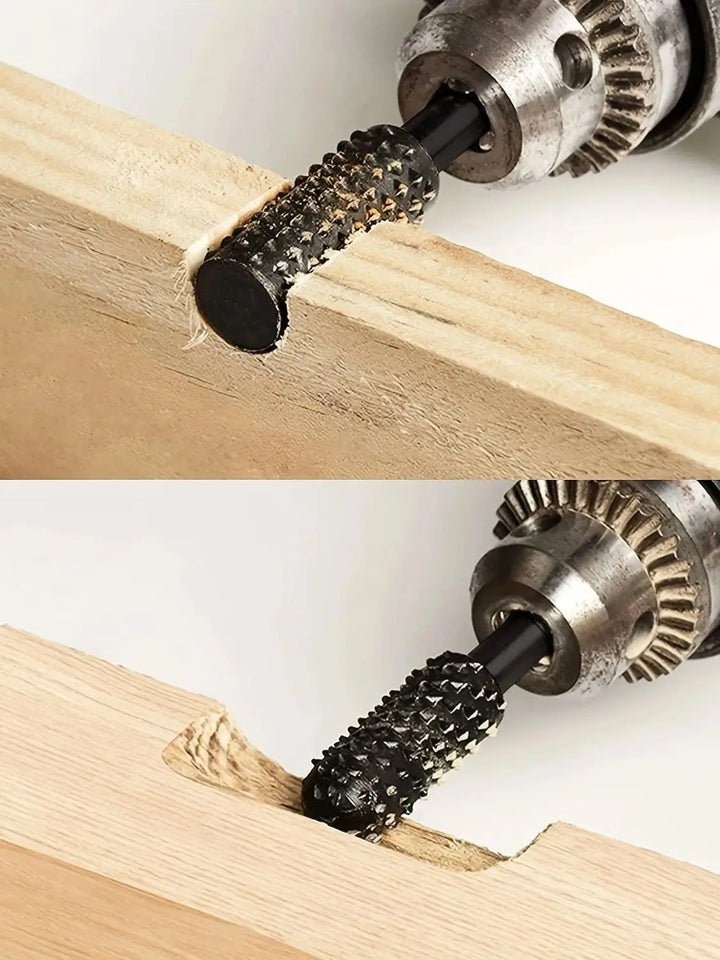 Wood Carving File Rasp Drill Bit, 1/4" 6mm Rotary Rasp Drill Bit Set, Woodworking Rotating Embossed Chisel Shaped Shank Tool