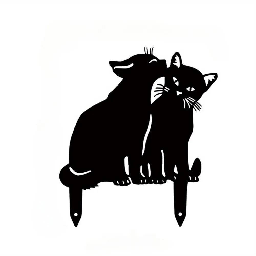 Charming Cat Family Garden Stakes – Decorative Cute Cat Silhouette,
