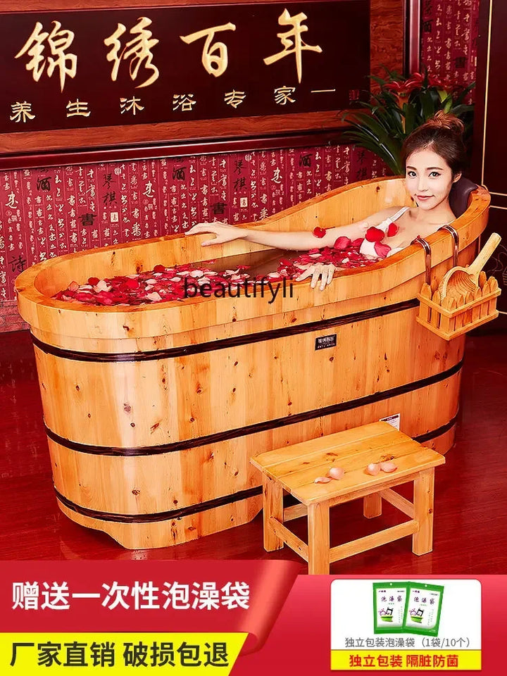 Wooden Bathtub for Adult, Cedar Barrels Bath Bucket, Fumigation Bath, Solid Bathtub