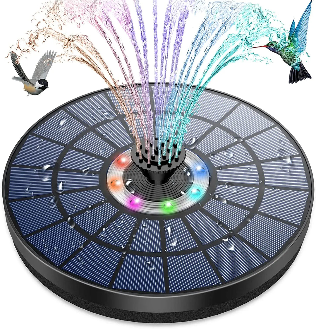 AISITIN Solar Fountain 5.5W with Color LED Light and 2000mAh Battery, 7 Nozzles Solar Bird Bath Fountain, for Outdoor, Garden