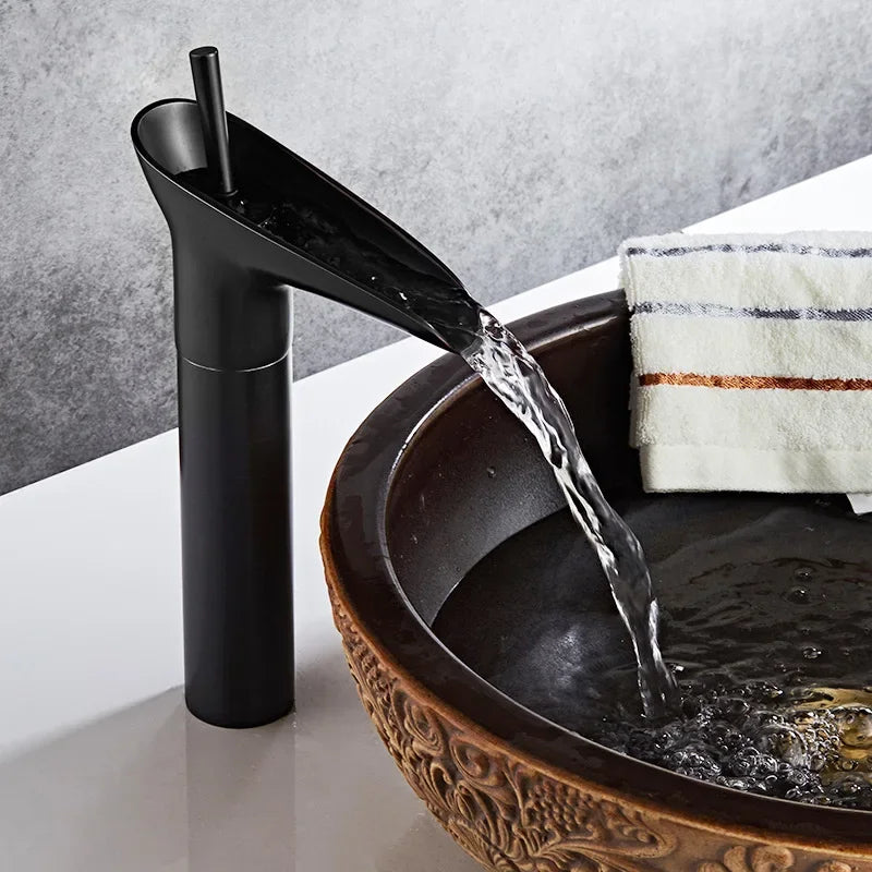 Bathroom Faucet Single Lever Waterfall Basin Faucet Brass Antique Hot and Cold Bathroom Sink Mixer Wine Glass Style Taps