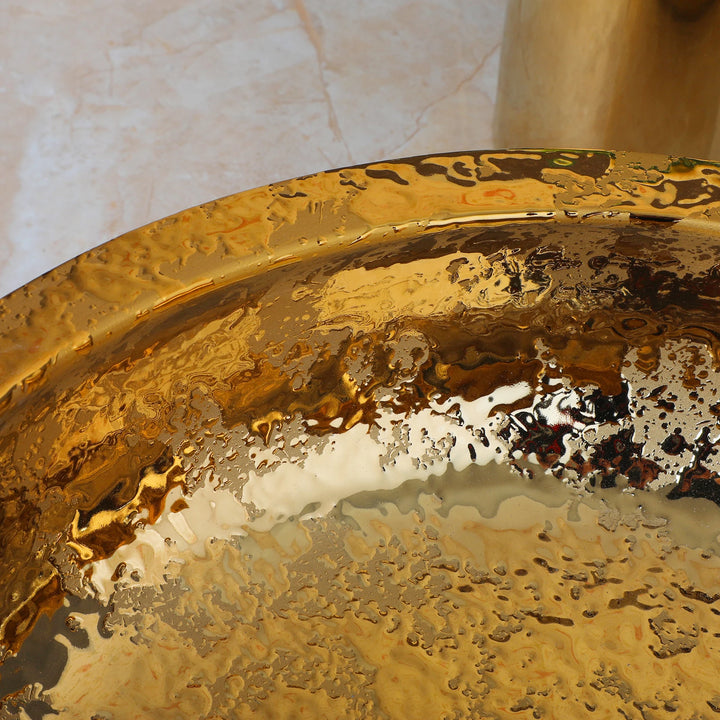 KEMAIDI Ceramic Bathroom Vessel Sink Gold with Faucet Porcelain Above Counter Luxury Vessel Sinks for Bathrooms