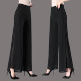 Office Lady Double Chiffon Flare Pants Spring Summer New High Waist Thin Culottes Elastic Loose Split Casual Women Long Trousers