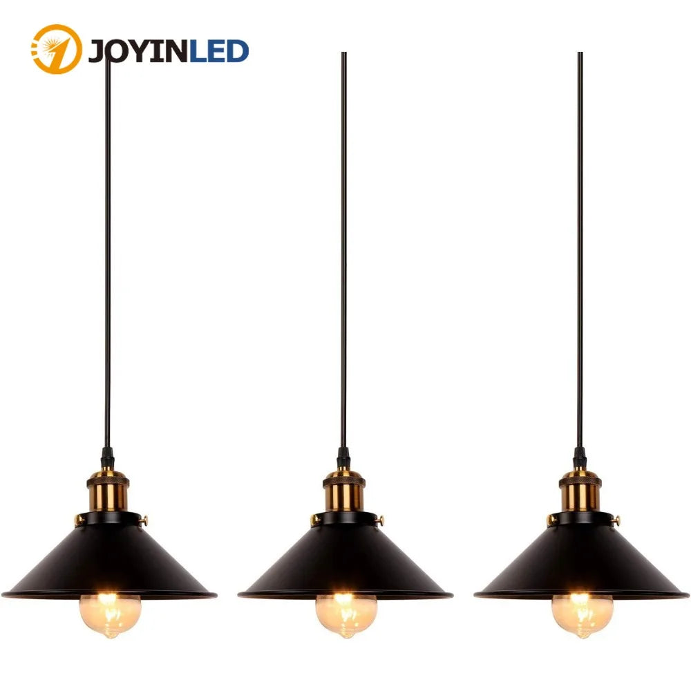 JOYINLED Industrial Chandelier Vintage Retro Black Pendant Light Shade Loft Iron Umbrella Kitchen Bar Hanging Ceiling Light
