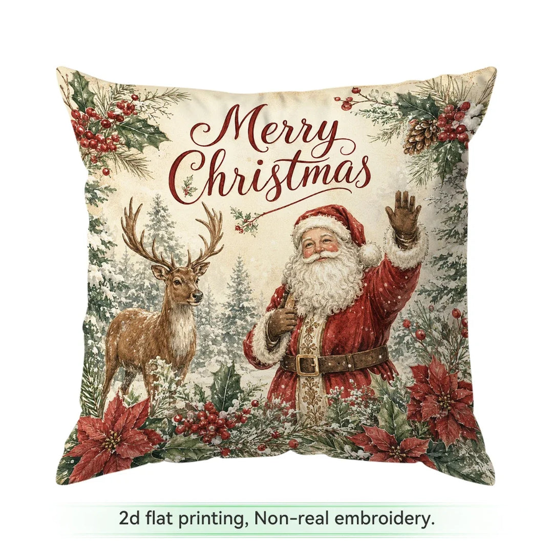 1/4pcs Vintage Watercolor Santa Claus Polyester Cushion