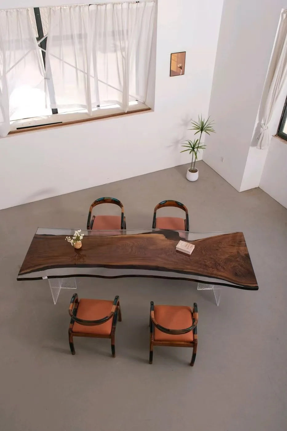 Custom coffee table Shoreline table Epoxy glue River table Solid wood desktop large board logs