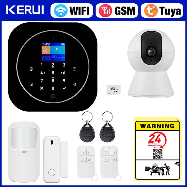 KERUI Tuya Smart Home Alarm System Kit G12 WiFi 2G GSM Home Security System with Door / Motion Sensor Smart Life Remote Control